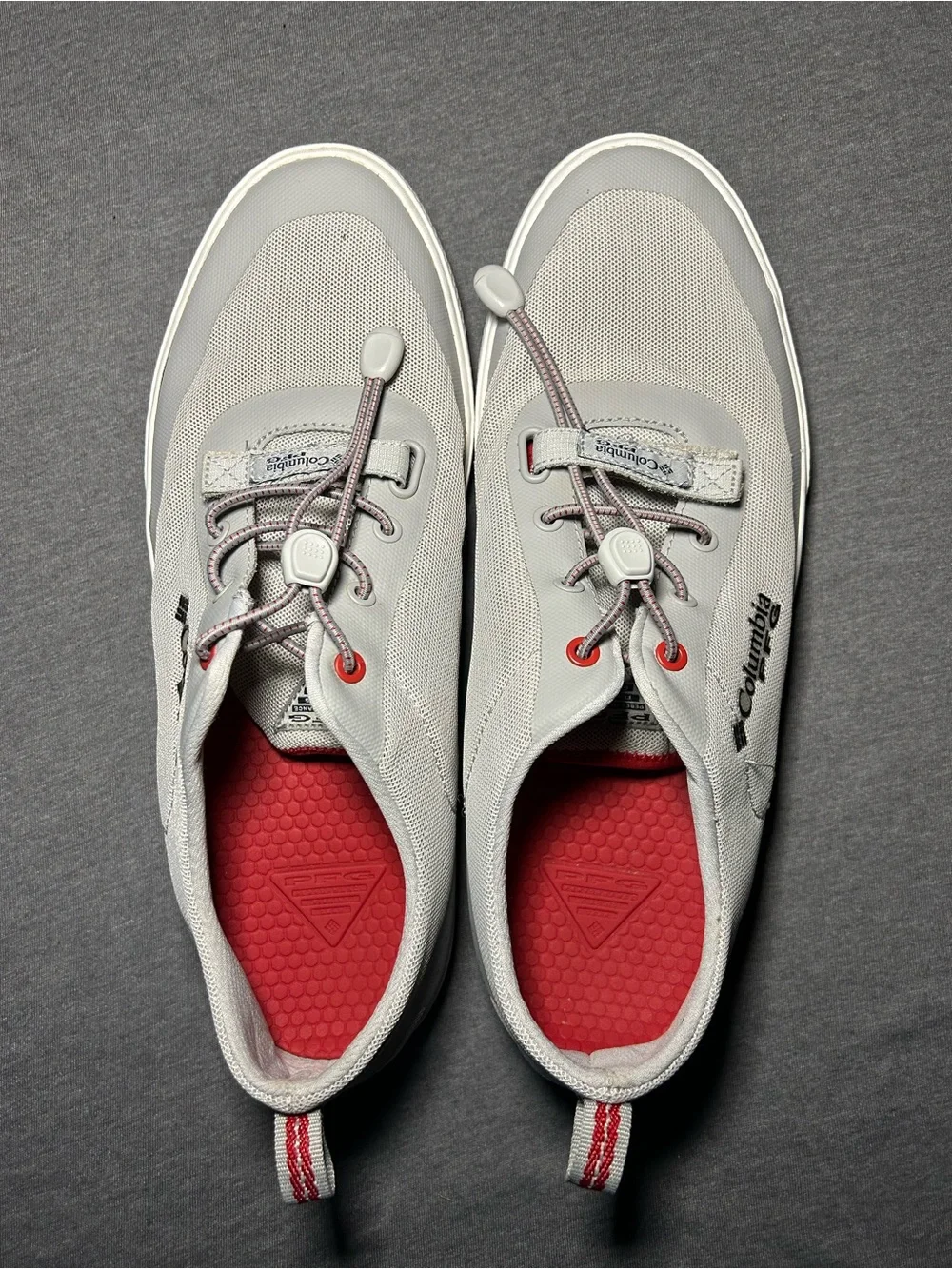Columbia PFG Men’s Light Gray Boat and Fishing Slip-on Shoes with Red Accent